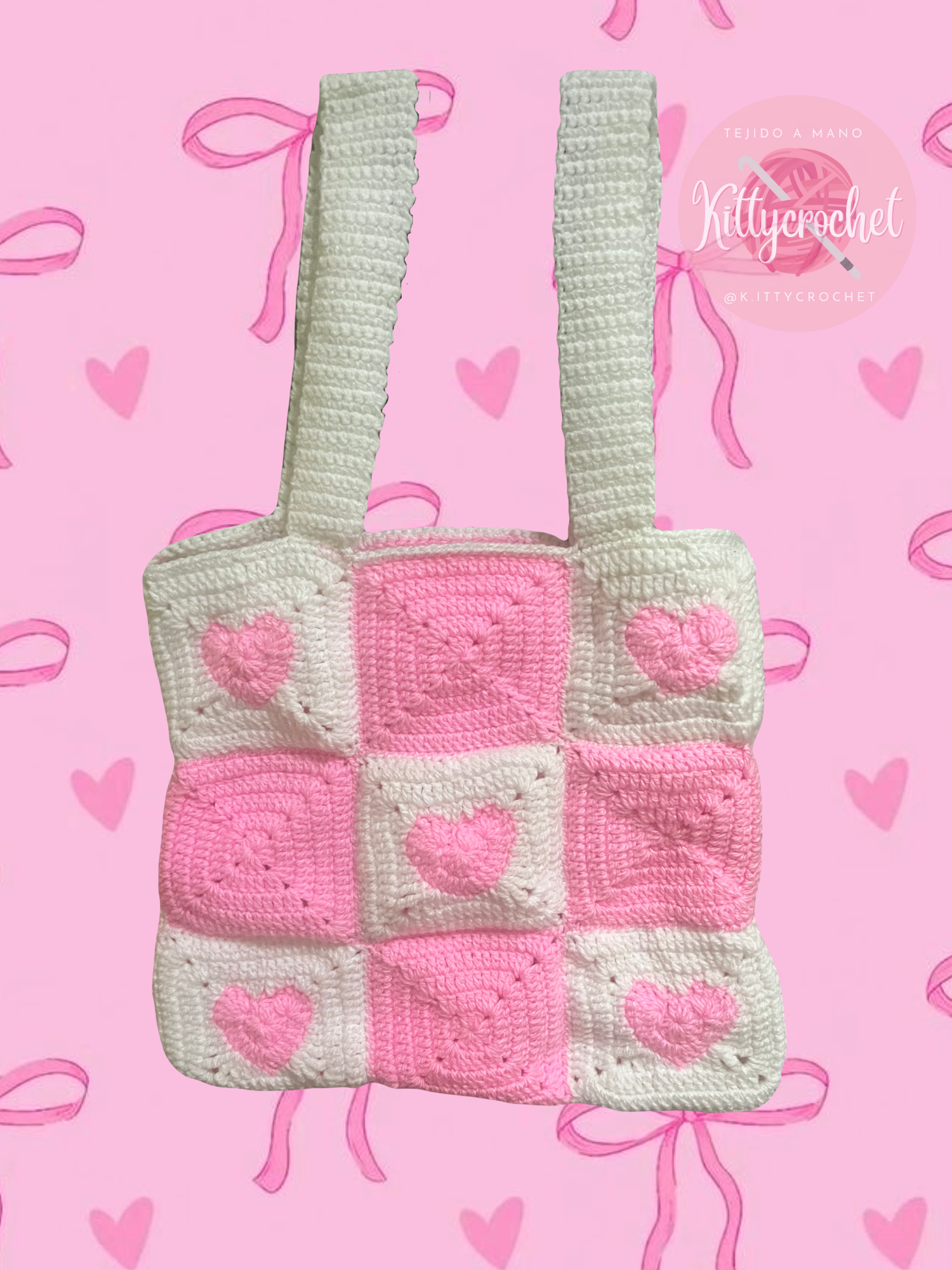 Bolsa tejida corazones