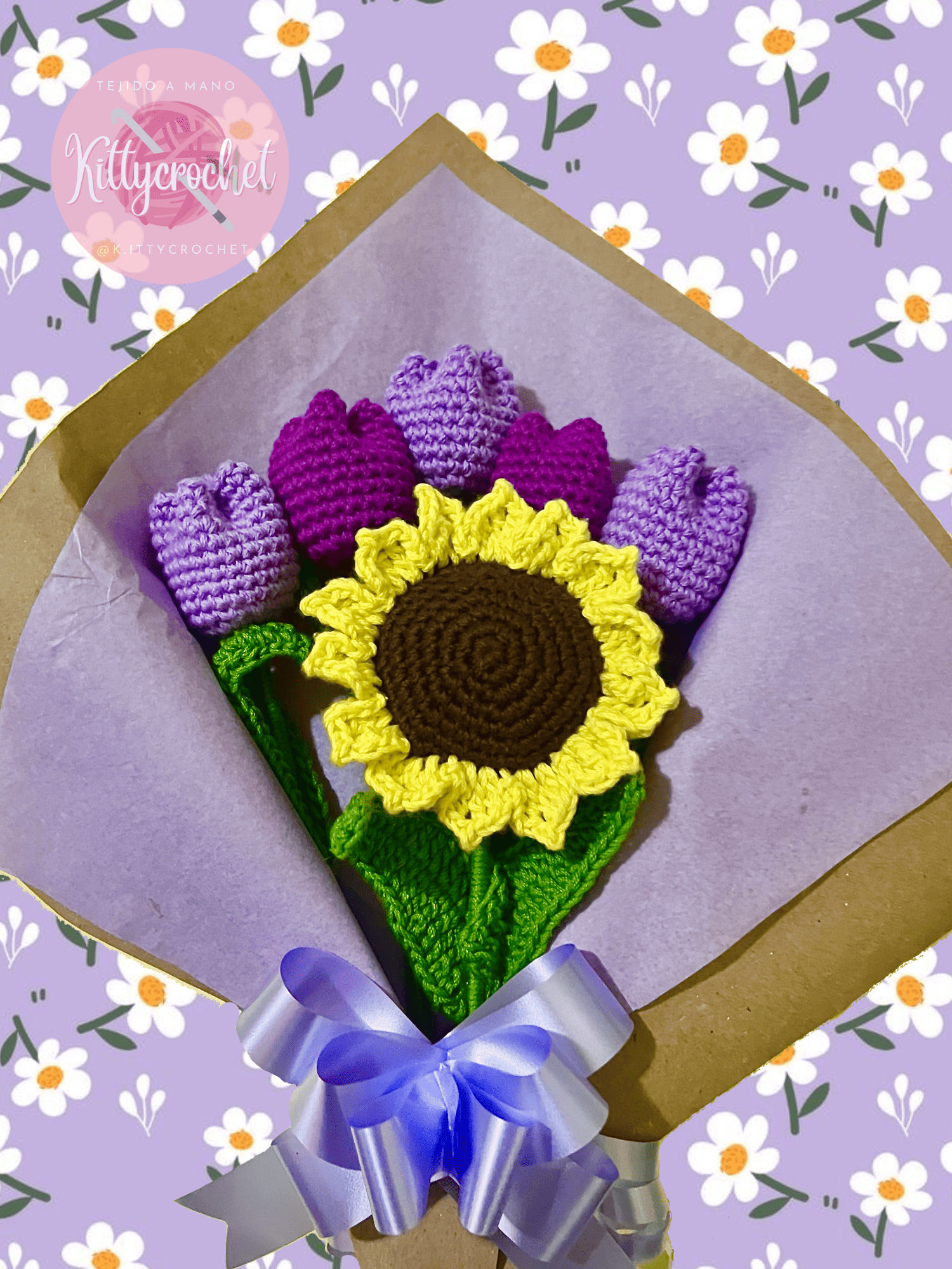 Ramo girasol y tulipanes morados